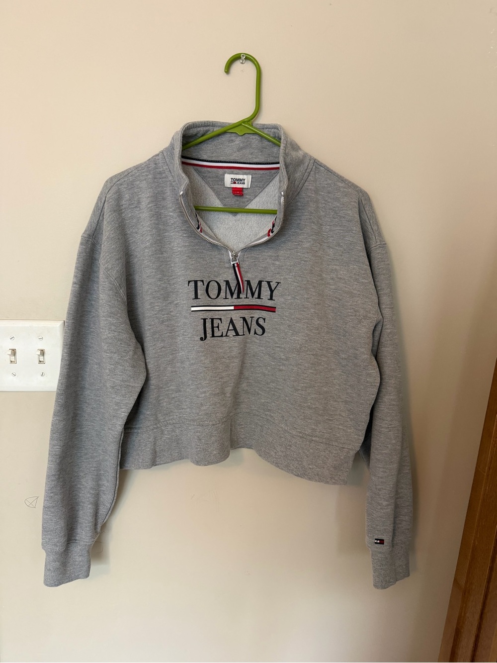 Tommy Hilfiger Gray Cropped Quarter-Zip Sweatshirt with Logo